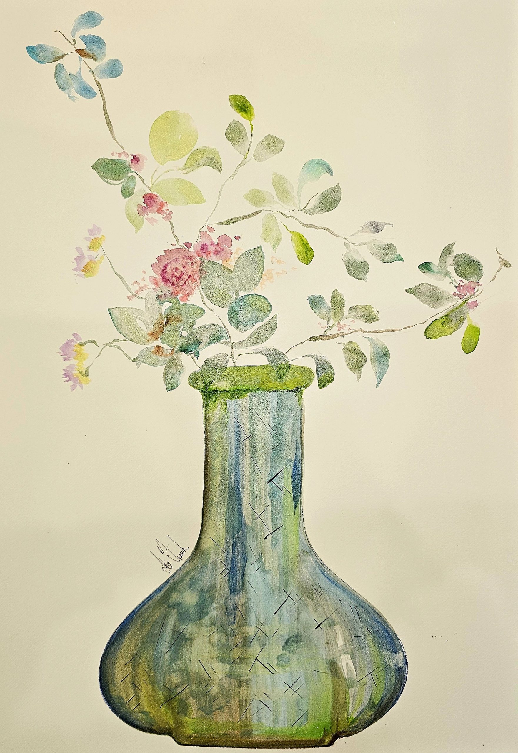Pastel In Green Glass